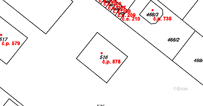 Veverská Bítýška 578 na parcele st. 516 v KÚ Veverská Bítýška, Katastrální mapa