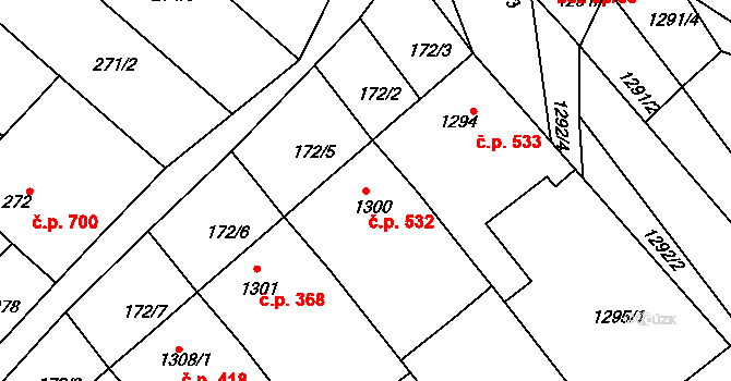 Vnorovy 532 na parcele st. 1300 v KÚ Vnorovy, Katastrální mapa