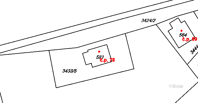 Hrčava 78 na parcele st. 581 v KÚ Hrčava, Katastrální mapa