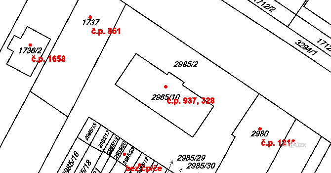 Mikulov 328,937 na parcele st. 2985/10 v KÚ Mikulov na Moravě, Katastrální mapa