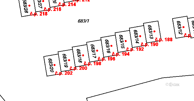 Staříč 196 na parcele st. 683/17 v KÚ Staříč, Katastrální mapa