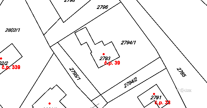 Třanovice 39 na parcele st. 2793 v KÚ Třanovice, Katastrální mapa