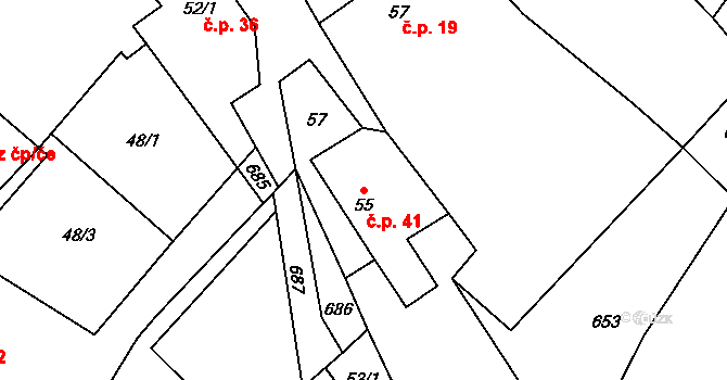 Stradonice 41, Nižbor na parcele st. 55 v KÚ Stradonice u Nižboru, Katastrální mapa