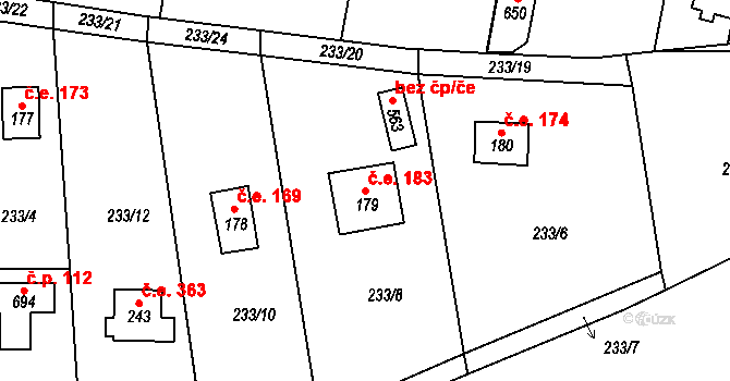 Žloukovice 183, Nižbor na parcele st. 179 v KÚ Žloukovice, Katastrální mapa