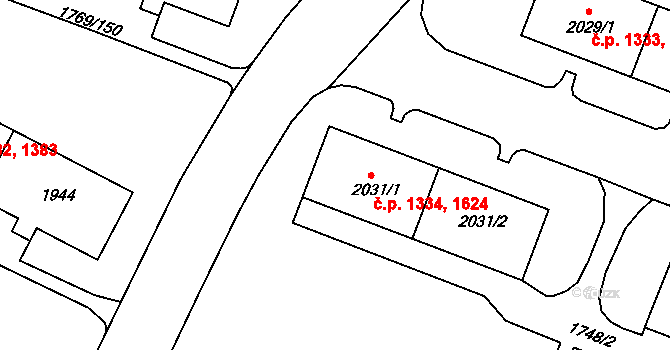 Tachov 1334,1624 na parcele st. 2031/1 v KÚ Tachov, Katastrální mapa