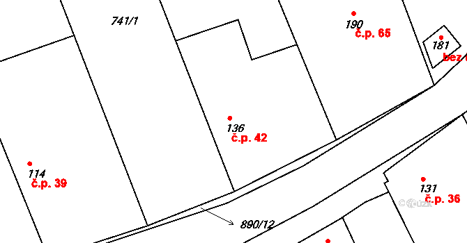 Libečov 42, Chyňava na parcele st. 136 v KÚ Libečov, Katastrální mapa