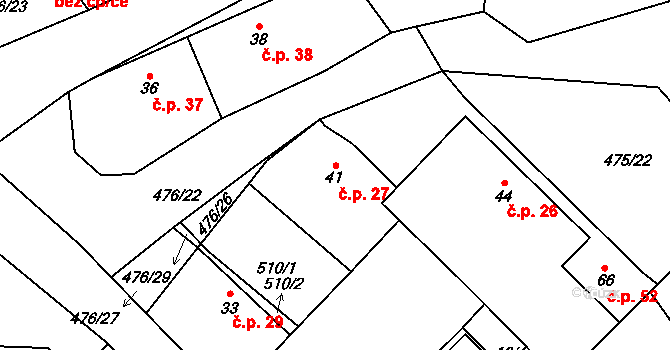 Podoliby 27, Králíky na parcele st. 41 v KÚ Podoliby, Katastrální mapa