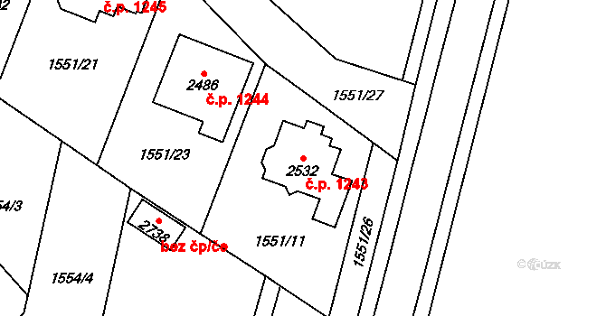 Třebechovice pod Orebem 1243 na parcele st. 2532 v KÚ Třebechovice pod Orebem, Katastrální mapa