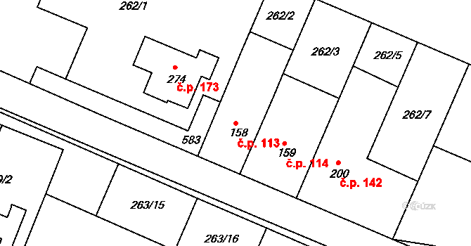 Žalkovice 113 na parcele st. 158 v KÚ Žalkovice, Katastrální mapa