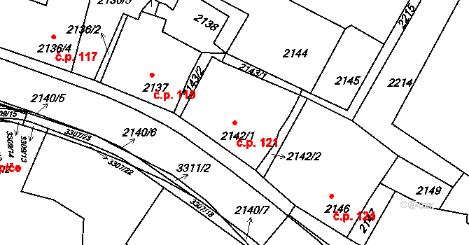 Mimoň I 121, Mimoň na parcele st. 2142/1 v KÚ Mimoň, Katastrální mapa