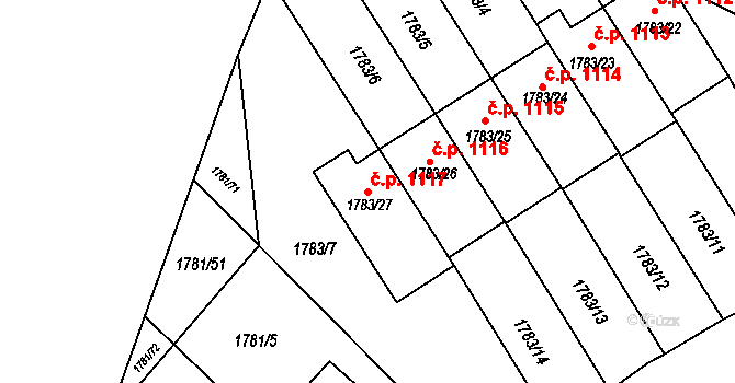 Jilemnice 1117 na parcele st. 1783/27 v KÚ Jilemnice, Katastrální mapa