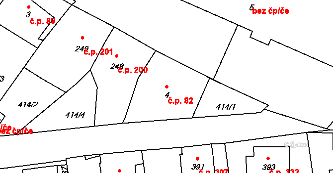 Chýnov 82 na parcele st. 4 v KÚ Chýnov u Tábora, Katastrální mapa