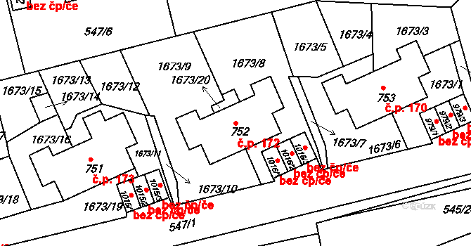 Prachatice II 172, Prachatice na parcele st. 752 v KÚ Prachatice, Katastrální mapa