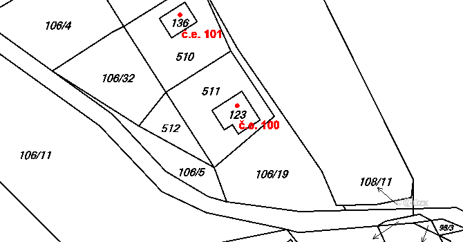 Litice nad Orlicí 100, Záchlumí na parcele st. 123 v KÚ Litice nad Orlicí, Katastrální mapa