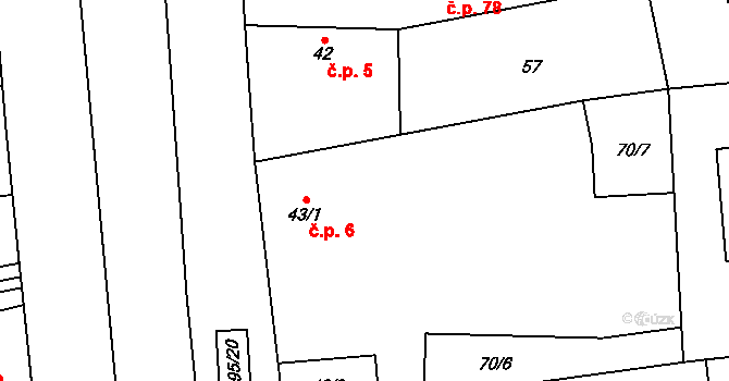 Pátek 6 na parcele st. 43/1 v KÚ Pátek u Poděbrad, Katastrální mapa