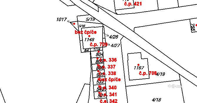 Bohosudov 336, Krupka na parcele st. 804 v KÚ Bohosudov, Katastrální mapa