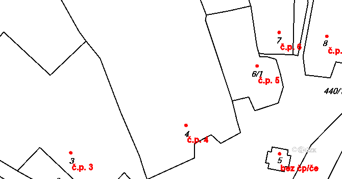 Kracovice 4, Stařeč na parcele st. 4 v KÚ Kracovice, Katastrální mapa