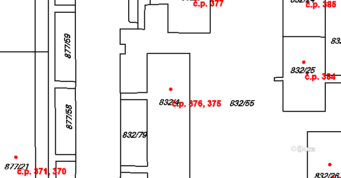 Děčín XXXII-Boletice nad Labem 375,376, Děčín na parcele st. 832/4 v KÚ Boletice nad Labem, Katastrální mapa