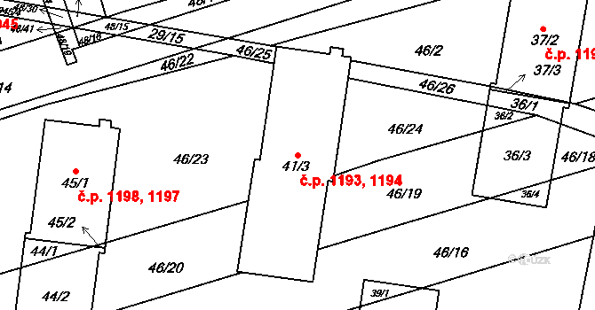 Řečkovice 1193,1194, Brno na parcele st. 41/3 v KÚ Řečkovice, Katastrální mapa