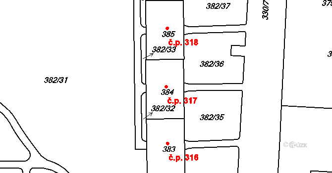 Řetenice 317, Teplice na parcele st. 384 v KÚ Teplice-Řetenice, Katastrální mapa