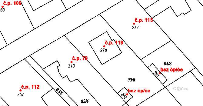 Unčovice 119, Litovel na parcele st. 276 v KÚ Unčovice, Katastrální mapa
