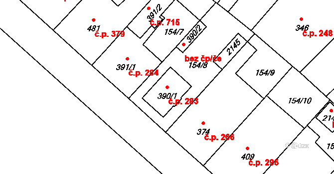 Úšovice 283, Mariánské Lázně na parcele st. 390/1 v KÚ Úšovice, Katastrální mapa