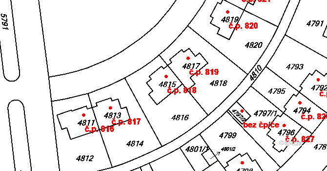Záběhlice 818, Praha na parcele st. 4815 v KÚ Záběhlice, Katastrální mapa