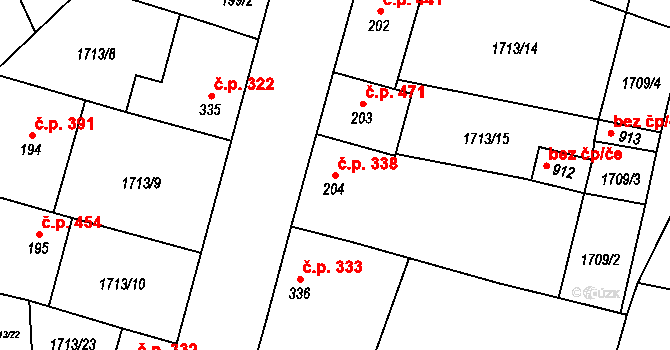 Lomnice nad Lužnicí 338 na parcele st. 204 v KÚ Lomnice nad Lužnicí, Katastrální mapa