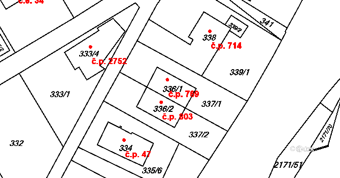 Stodůlky 769, Praha na parcele st. 336/1 v KÚ Stodůlky, Katastrální mapa