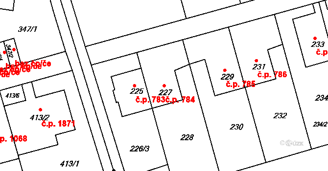 Střešovice 784, Praha na parcele st. 227 v KÚ Střešovice, Katastrální mapa