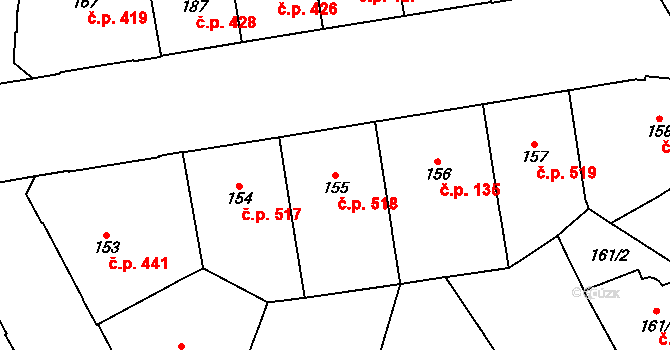 Vršovice 518, Praha na parcele st. 155 v KÚ Vršovice, Katastrální mapa