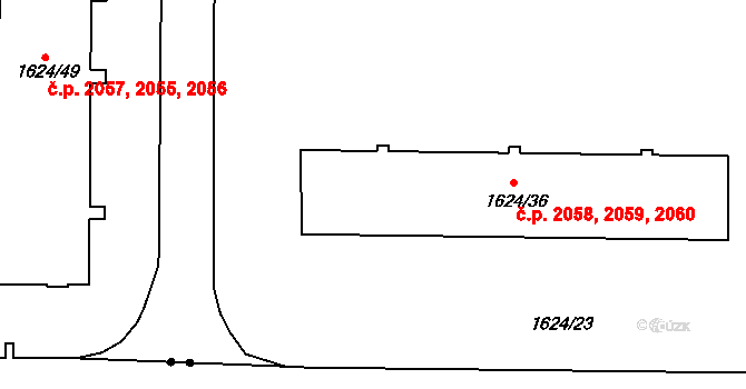 Mizerov 2058,2059,2060, Karviná na parcele st. 1624/36 v KÚ Karviná-město, Katastrální mapa