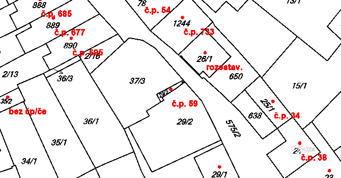 Neředín 59, Olomouc na parcele st. 29/2 v KÚ Neředín, Katastrální mapa