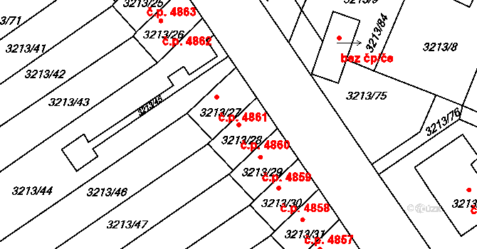 Chomutov 4860 na parcele st. 3213/28 v KÚ Chomutov II, Katastrální mapa