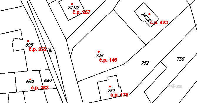 Ochoz u Brna 146 na parcele st. 746 v KÚ Ochoz u Brna, Katastrální mapa