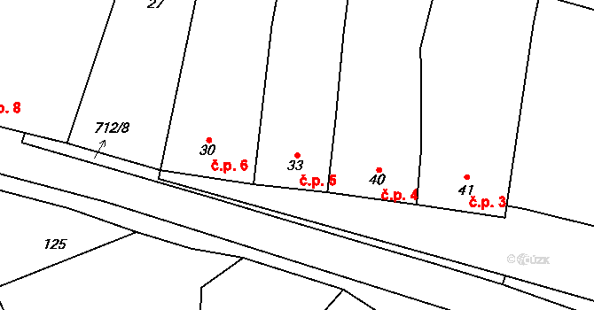 Nuzířov 5, Malhostovice na parcele st. 33 v KÚ Nuzířov, Katastrální mapa