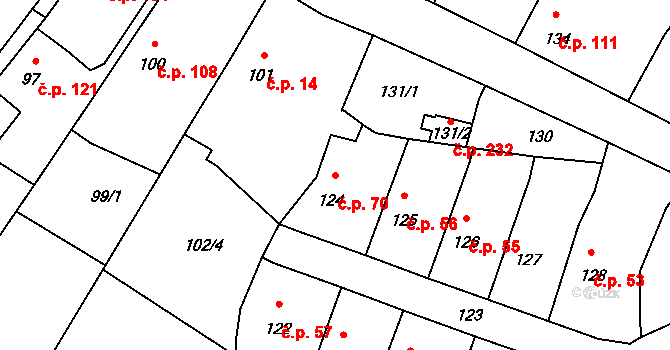 Velké Chvalovice 70, Pečky na parcele st. 124 v KÚ Velké Chvalovice, Katastrální mapa