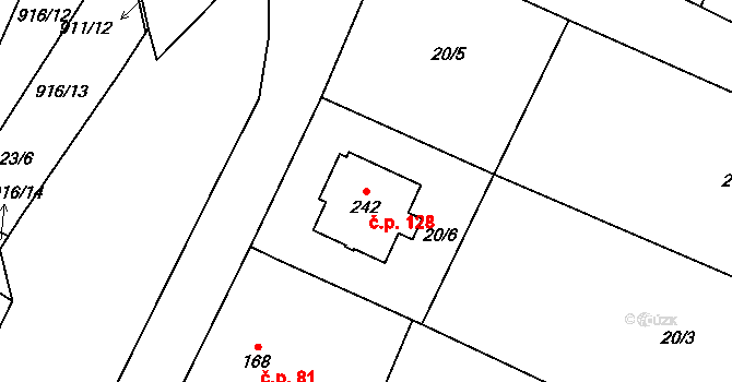 Polichno 128, Luhačovice na parcele st. 242 v KÚ Polichno, Katastrální mapa