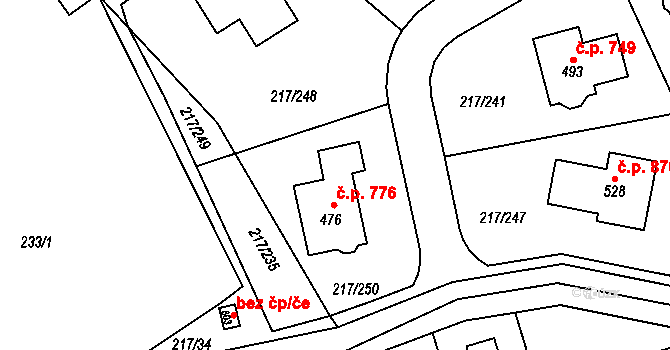 Horní Jirčany 776, Jesenice na parcele st. 476 v KÚ Horní Jirčany, Katastrální mapa