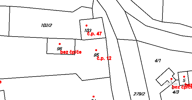Kněžice 12, Podbořany na parcele st. 95 v KÚ Kněžice u Podbořan, Katastrální mapa