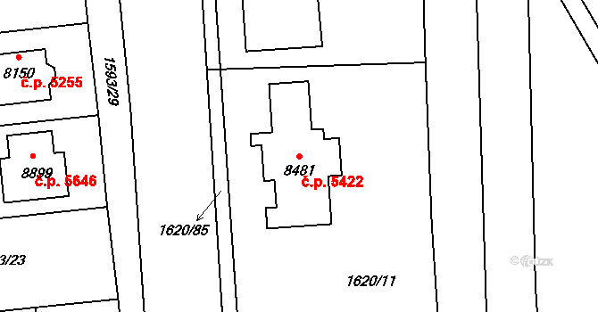 Zlín 5422 na parcele st. 8481 v KÚ Zlín, Katastrální mapa