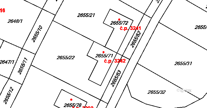 Teplice 3242 na parcele st. 2655/71 v KÚ Teplice, Katastrální mapa