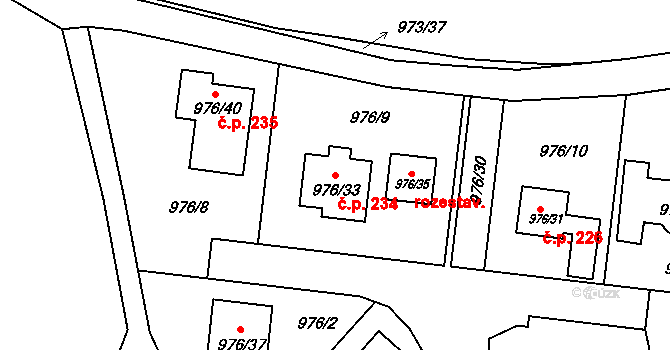 Řícmanice 234 na parcele st. 976/33 v KÚ Řícmanice, Katastrální mapa