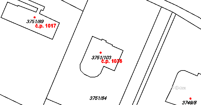 Stará Bělá 1036, Ostrava na parcele st. 3751/103 v KÚ Stará Bělá, Katastrální mapa