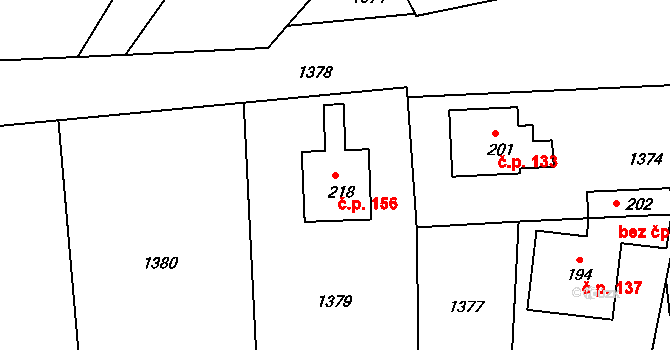 Rájec 156 na parcele st. 218 v KÚ Rájec u Zábřeha, Katastrální mapa