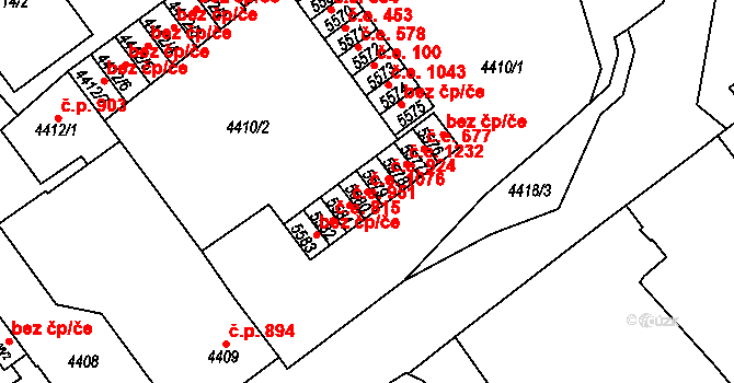 Chomutov 1076 na parcele st. 5580 v KÚ Chomutov I, Katastrální mapa