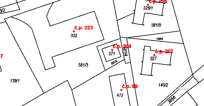 Vlčice 209 na parcele st. 371 v KÚ Vlčice u Trutnova, Katastrální mapa