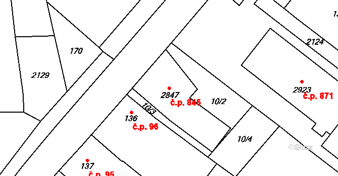 Kukleny 845, Hradec Králové na parcele st. 2847 v KÚ Kukleny, Katastrální mapa