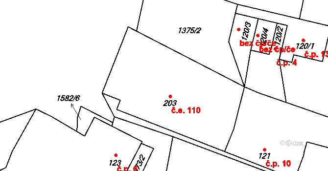 Oflenda 110, Mrákotín na parcele st. 203 v KÚ Mrákotín u Skutče, Katastrální mapa