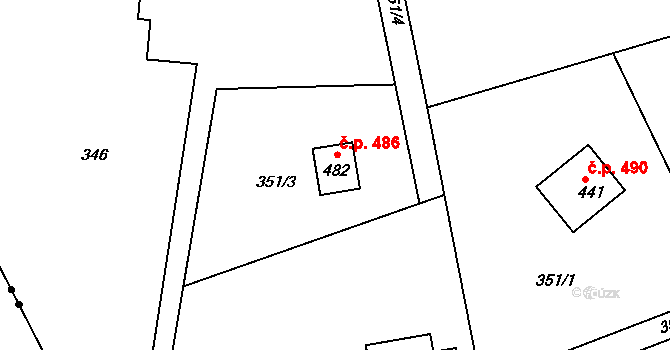 Lubina 486, Kopřivnice na parcele st. 482 v KÚ Drnholec nad Lubinou, Katastrální mapa